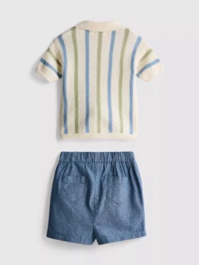 0-12 meses | Conjunto de camisa de polo y pantalones cortos de punto a rayas