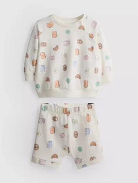 0-18 meses | Conjunto de sudadera y pantalones cortos con estampado de comida
