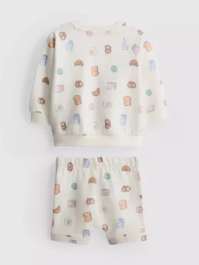 0-18 meses | Conjunto de sudadera y pantalones cortos con estampado de comida