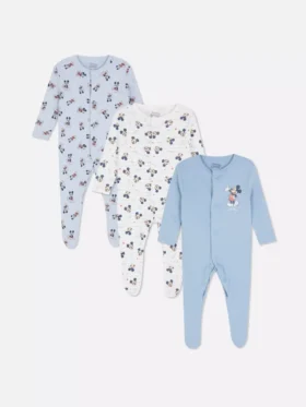 0-24 meses | Pack de 3 pijamas de una pieza con botones a presión de Mickey Mouse de Disney