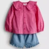 0-36 meses | Conjunto de blusa con cuello y pantalones cortos con volantes