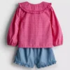 0-36 meses | Conjunto de blusa con cuello y pantalones cortos con volantes