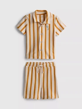 0-36 meses | Conjunto de camisa con textura a rayas y pantalones cortos