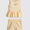0-36 meses | Conjunto de camiseta con bajo peplum bordado con motivos florales y pantalones cortos