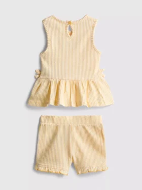 0-36 meses | Conjunto de camiseta con bajo peplum bordado con motivos florales y pantalones cortos