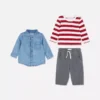 0-36 meses | Conjunto de camiseta de manga larga, pantalones y camisa vaquera