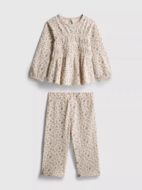 0-36 meses | Conjunto de camiseta de manga larga y pantalones con estampado floral arrugado