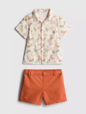 0-36 meses | Conjunto de camiseta estampada y pantalones cortos tipo chino