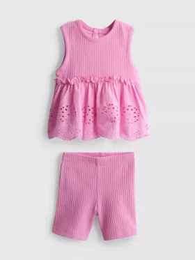 0-36 meses | Conjunto de camiseta sin mangas con ojales y pantalones cortos