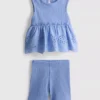 0-36 meses | Conjunto de camiseta sin mangas con ojales y pantalones cortos