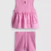 0-36 meses | Conjunto de camiseta sin mangas con ojales y pantalones cortos