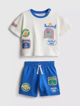 0-36 meses | Conjunto de camiseta y pantalones cortos con estampado de baloncesto