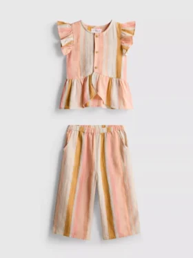 0-36 meses | Conjunto de top con volantes a rayas y pantalones