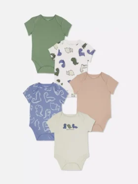 0-36 meses | Pack de 5 bodies de manga corta con estampado de dinosaurios