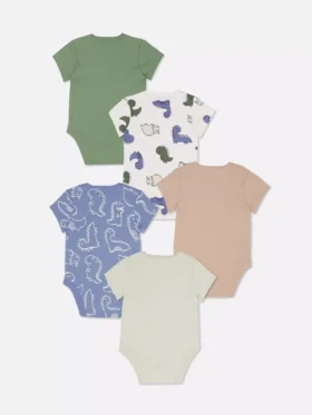 0-36 meses | Pack de 5 bodies de manga corta con estampado de dinosaurios