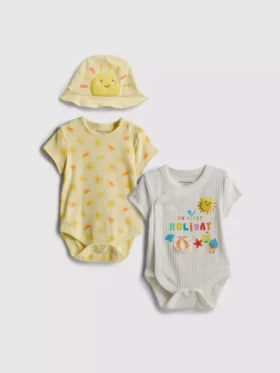 0-9 meses | Conjunto para recién nacidos con mis primeros bodies de vacaciones y gorrito para el sol