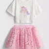1,5-8 años | Conjunto de camiseta con estampado de unicornio y falda tutú