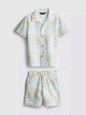 1,5-8 años | Conjunto de camiseta y pantalones cortos estampados con textura