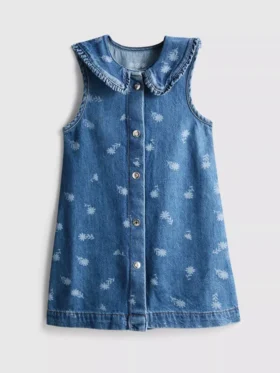 1,5-8 años | Vestido de denim sin mangas con cuello y estampado floral