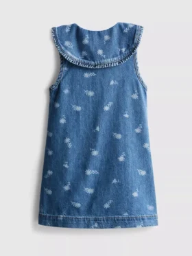 1,5-8 años | Vestido de denim sin mangas con cuello y estampado floral