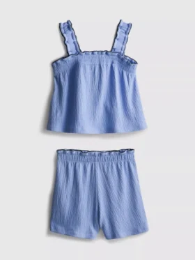 1,5-9 años | Conjunto de blusa y pantalones cortos con textura arrugada