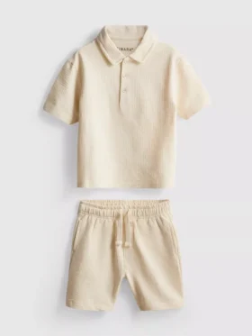 1-9 años | Conjunto de camisa de polo y pantalones cortos con textura
