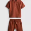 1-9 años | Conjunto de camisa de polo y pantalones cortos con textura