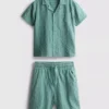7-15 años | Conjunto de camisa de manga corta con botones y pantalones cortos de tejido con textura