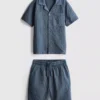7-15 años | Conjunto de camisa de manga corta con botones y pantalones cortos de tejido con textura