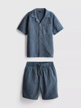 7-15 años | Conjunto de camisa de manga corta con botones y pantalones cortos de tejido con textura
