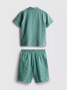 7-15 años | Conjunto de camisa de manga corta con botones y pantalones cortos de tejido con textura
