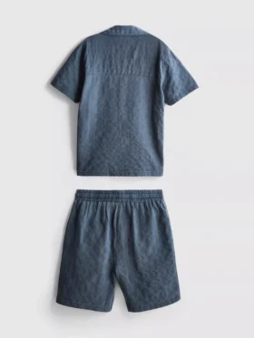 7-15 años | Conjunto de camisa de manga corta con botones y pantalones cortos de tejido con textura