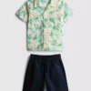 7-15 años | Conjunto de camiseta y pantalones cortos de algodón con efecto slub