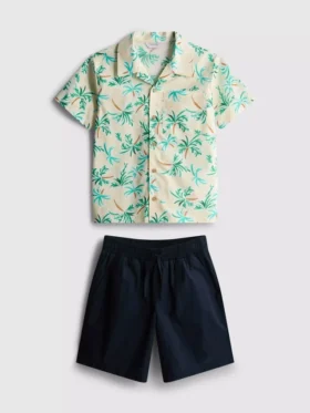 7-15 años | Conjunto de camiseta y pantalones cortos de algodón con efecto slub
