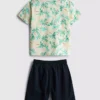 7-15 años | Conjunto de camiseta y pantalones cortos de algodón con efecto slub