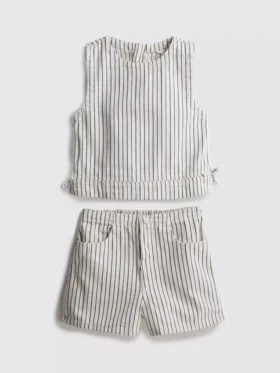 7-15 años | Conjunto de top sin mangas y pantalones cortos de denim a rayas
