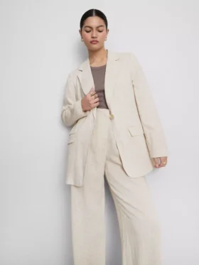 Blazer de una sola fila de botones en mezcla de lino