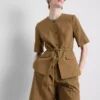 Blazer safari con cinturón de mezcla de algodón