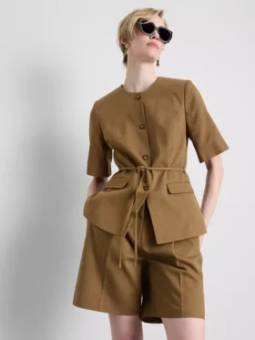 Blazer safari con cinturón de mezcla de algodón