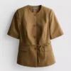 Blazer safari con cinturón de mezcla de algodón