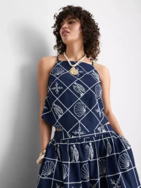 Blusa de algodón con cuello halter y calado