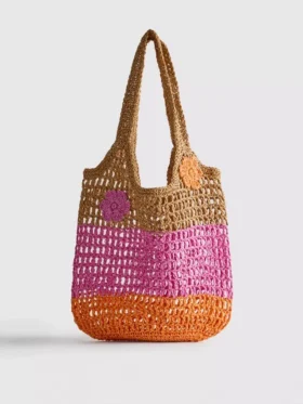 Bolso de paja con estampado de flores