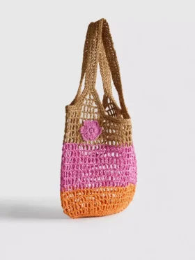Bolso de paja con estampado de flores