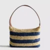 Bolso de rafia a rayas con asas para el hombro