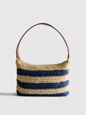 Bolso de rafia a rayas con asas para el hombro