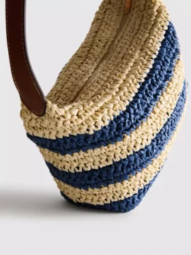Bolso de rafia a rayas con asas para el hombro