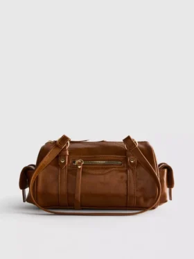 Bolso tipo bombín de imitación de piel con efecto desgastado