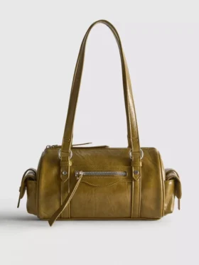Bolso tipo bombín de imitación de piel con efecto desgastado
