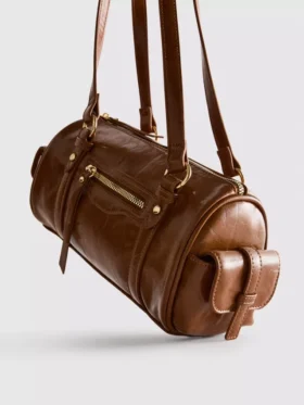 Bolso tipo bombín de imitación de piel con efecto desgastado