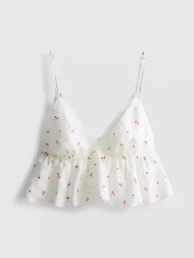 Bralette vaporoso con ribete de encaje en color cereza